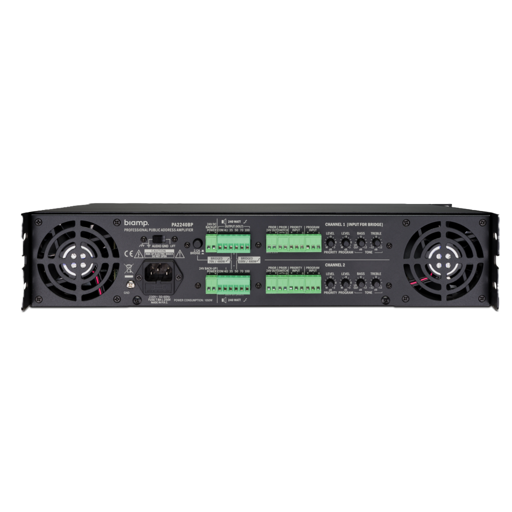 PA2240BP BIAMP 100VOLT VERSTERKER 2X240WATT