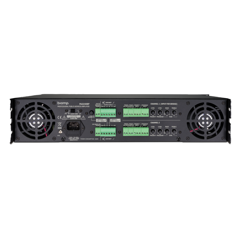 PA2240BP BIAMP 100VOLT VERSTERKER 2X240WATT