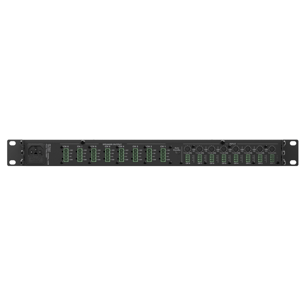 CEP803 Audac Octo Kanaal 4 Ohm Energiezuinige Versterker 8 x 30W - 70/100V