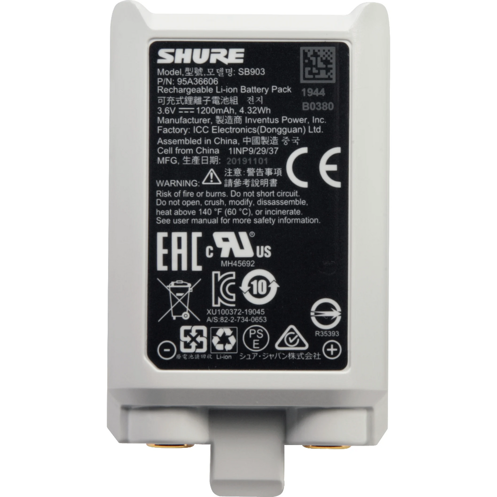 SB903 Shure Lithium-ionbatterij voor SLX-D Draadloze Zenders