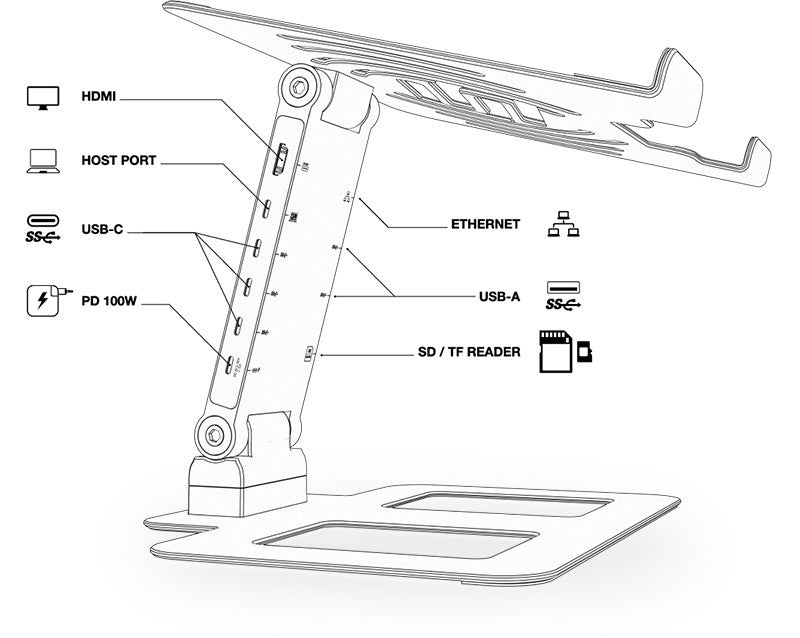 Stand Hub Pro Reloop Laptopstatief met Multimedia Hub