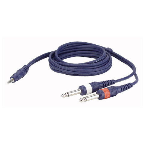 SIGNAAL KABEL STEREO MINI JACK > 2 MONO JACK L/R 3m DAP