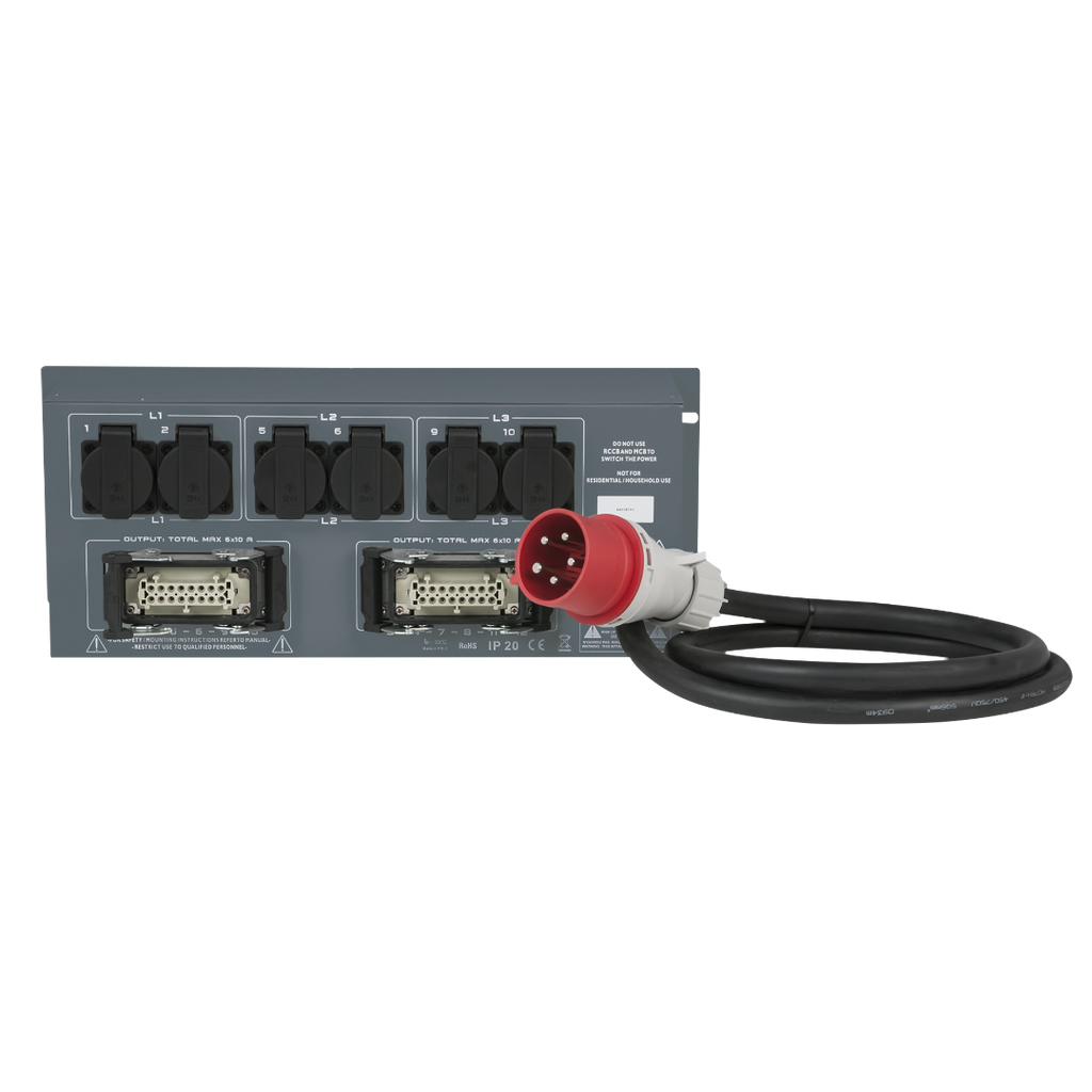 PSA-32A12M Showtec 12x MCB - Schuko-uit en Multipin-uit