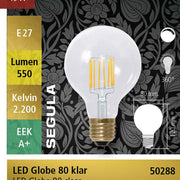 LED GLOBE 80 HELDER E27 6 WATT 2200K SEGULA