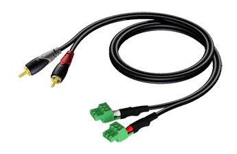 SIGNAALKABEL 2 x RCA/CINCH - 2 x TERMINAL BLOCK 1.5m PROCAB