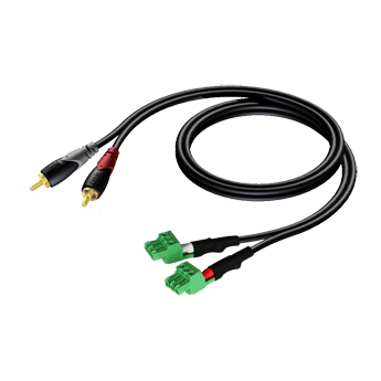 SIGNAALKABEL 2 x RCA/CINCH - 2 x TERMINAL BLOCK 1.5m PROCAB