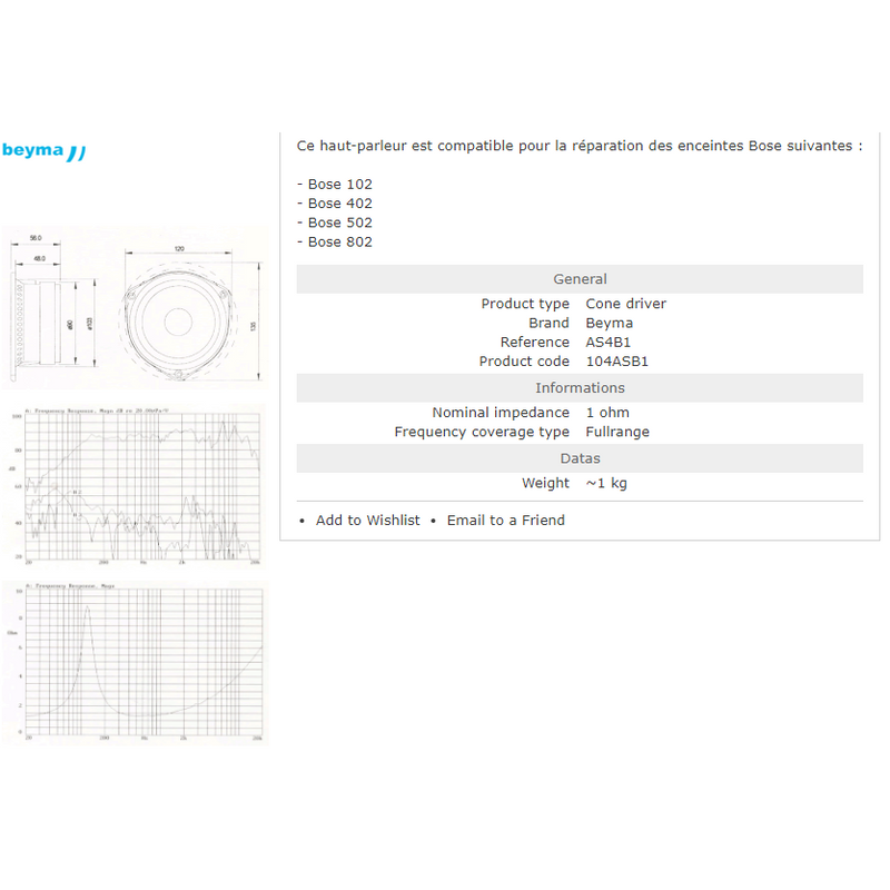 AS4B BEYMA Vervangluidspreker voor Bose 102/402/502/802