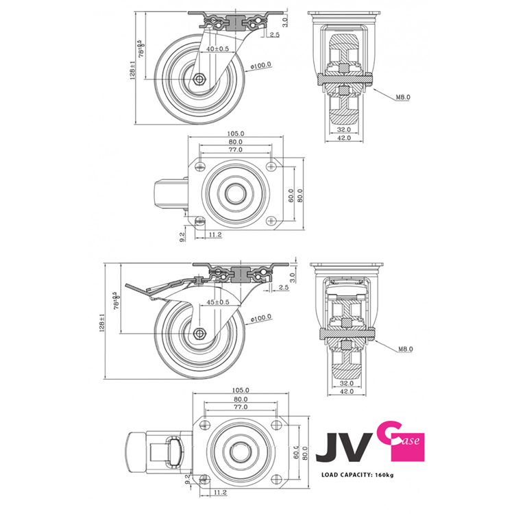 Wheelset for Wheel Board Jv Case 60x60cm en 80x60cm Briteq