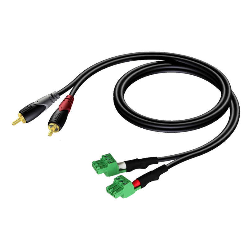SIGNAALKABEL 2X RCA/CINCH - 2X TERMINAL BLOCK 1.M PROCAB