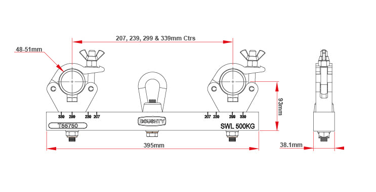Truss Adaptor Solid 500Kg SWL Black Doughty
