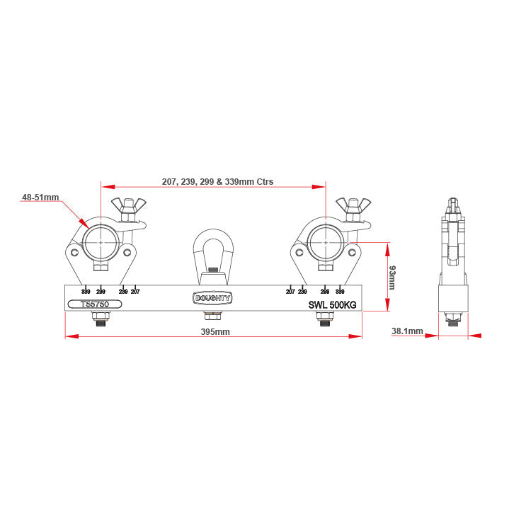 TRUSS ADAPTOR SOLID 500KG SWL BLACK DOUGTY