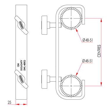 HOOK CLAMP DOUBLE ENDED (450mm CENTRES) SWL 40KG DOUGHTY