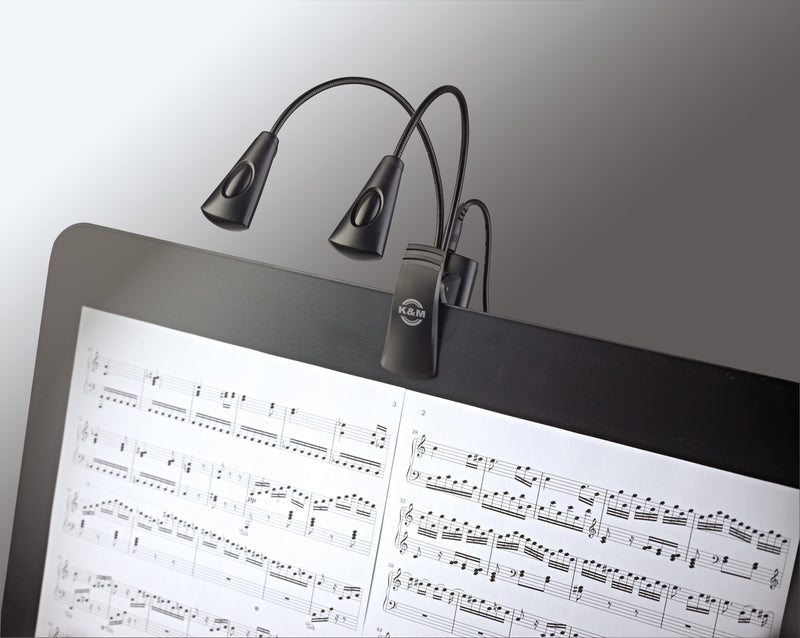 12245 K&amp;M MUSIC LIGHT STAND 2 ARMEN 4 LEDs MET VOEDING