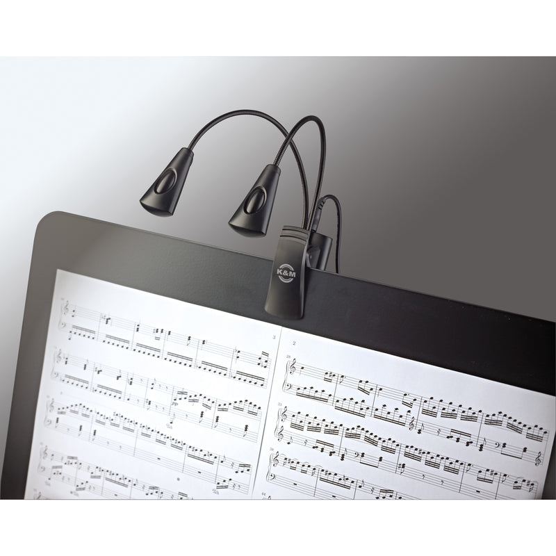 12245 K&amp;M MUSIC LIGHT STAND 2 ARMEN 4 LEDs MET VOEDING