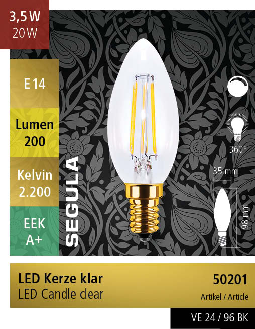 LED KAARS HELDER E14 3,5 WATT 2200K SEGULA