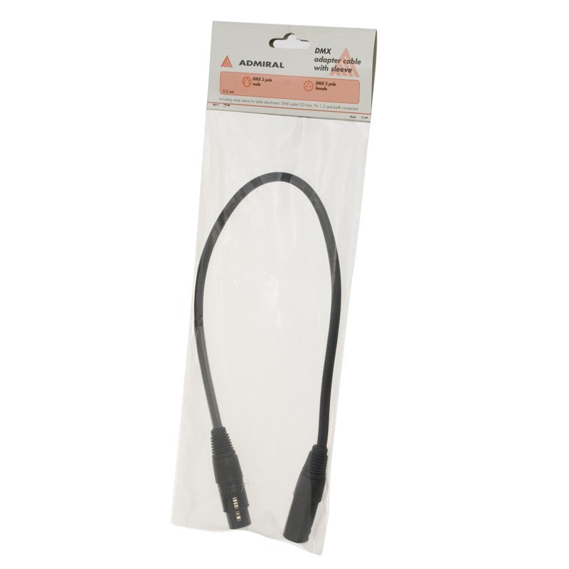 DMX Adapter Cable 3 Pole Male to 5 Pole Female XLR 50 CM Black Admiral