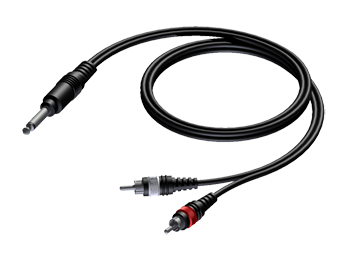 JACK 6.3mm MANNELIJK MONO - 2 x RCA MANNELIJK 3m EOL