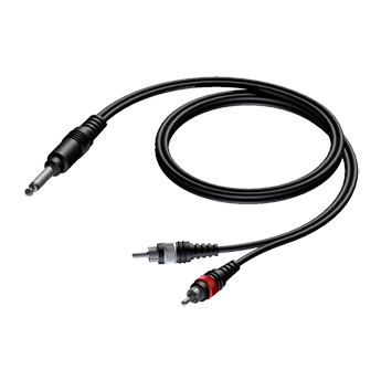 JACK 6.3mm MANNELIJK MONO - 2 x RCA MANNELIJK 3m EOL