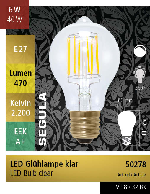 LED LAMP HELDER E27 6 WATT 2200K SEGULA