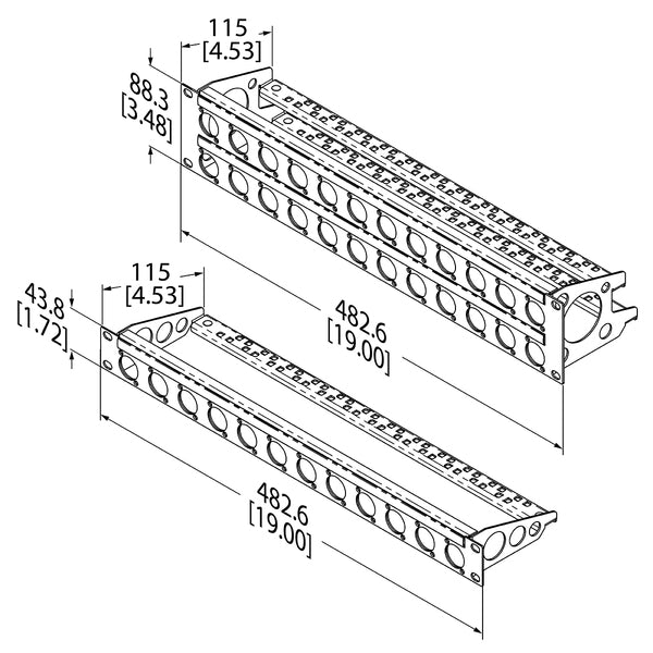 FRONTPLAAT 1 HE PENN 16D GAT, ID-STRIP, KABELBEV