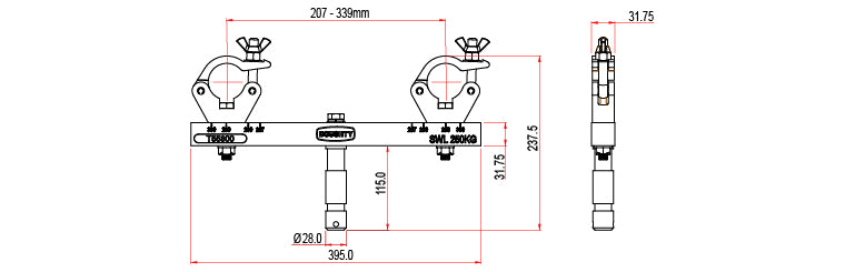 TRUSS ADAPTOR BLACK FIXED SWL 250 KG DOUGHTY