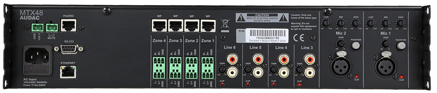 MTX48 AUDAC MULTI ZONE MATRIX 4 ZONE UIT - 2 MIC/4LINE