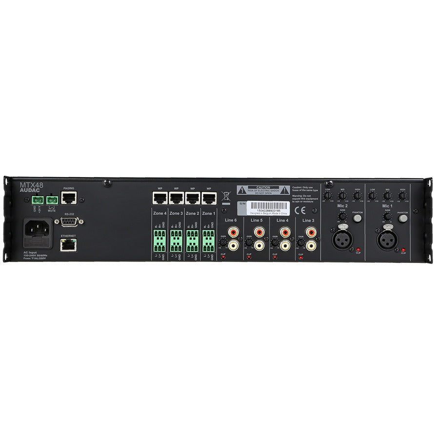 MTX48 AUDAC MULTI ZONE MATRIX 4 ZONE UIT - 2 MIC/4LINE