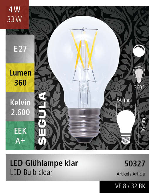 LED BULB CLEAR SEGULA E27-4W-2600K @ EOL