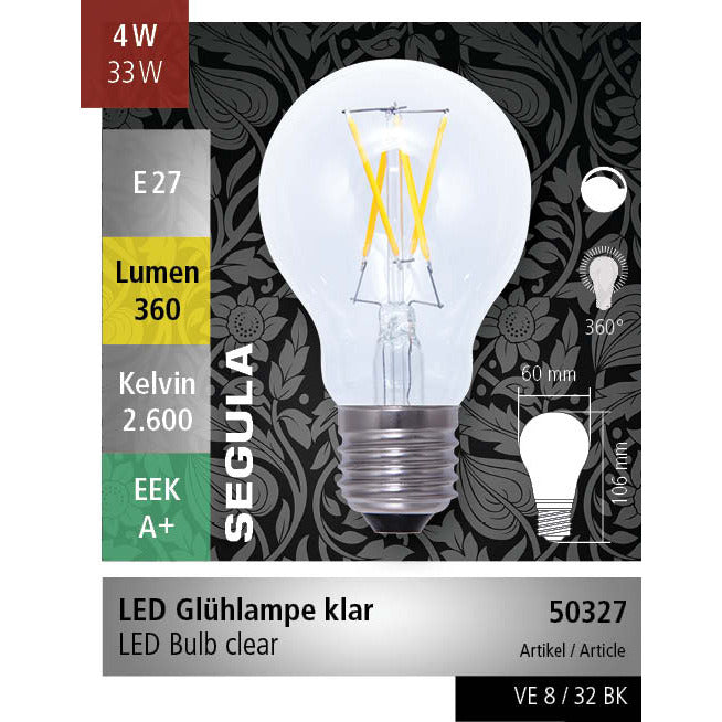 LED BULB CLEAR SEGULA E27-4W-2600K @ EOL