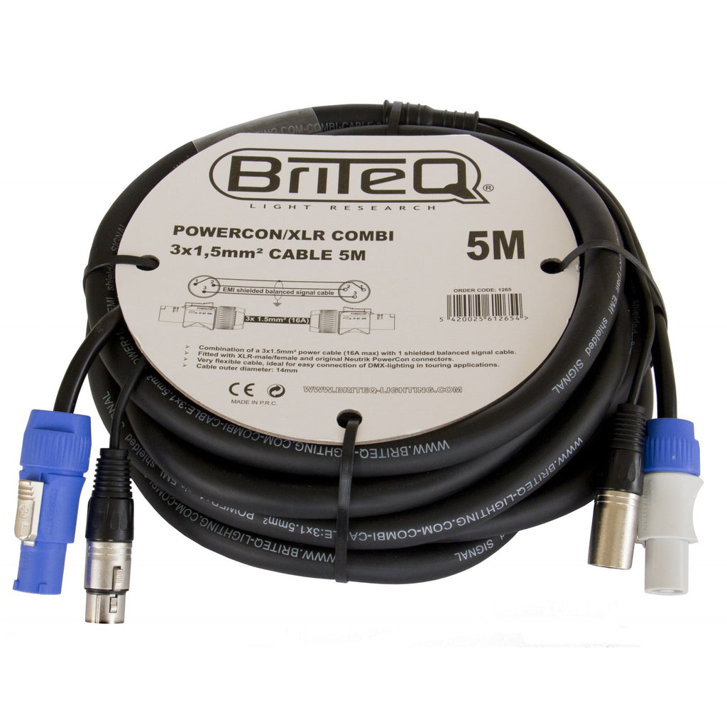 POWERCON/XLR COMBI CABLE DMX 3 x 1.5mm 5METER BRITEQ