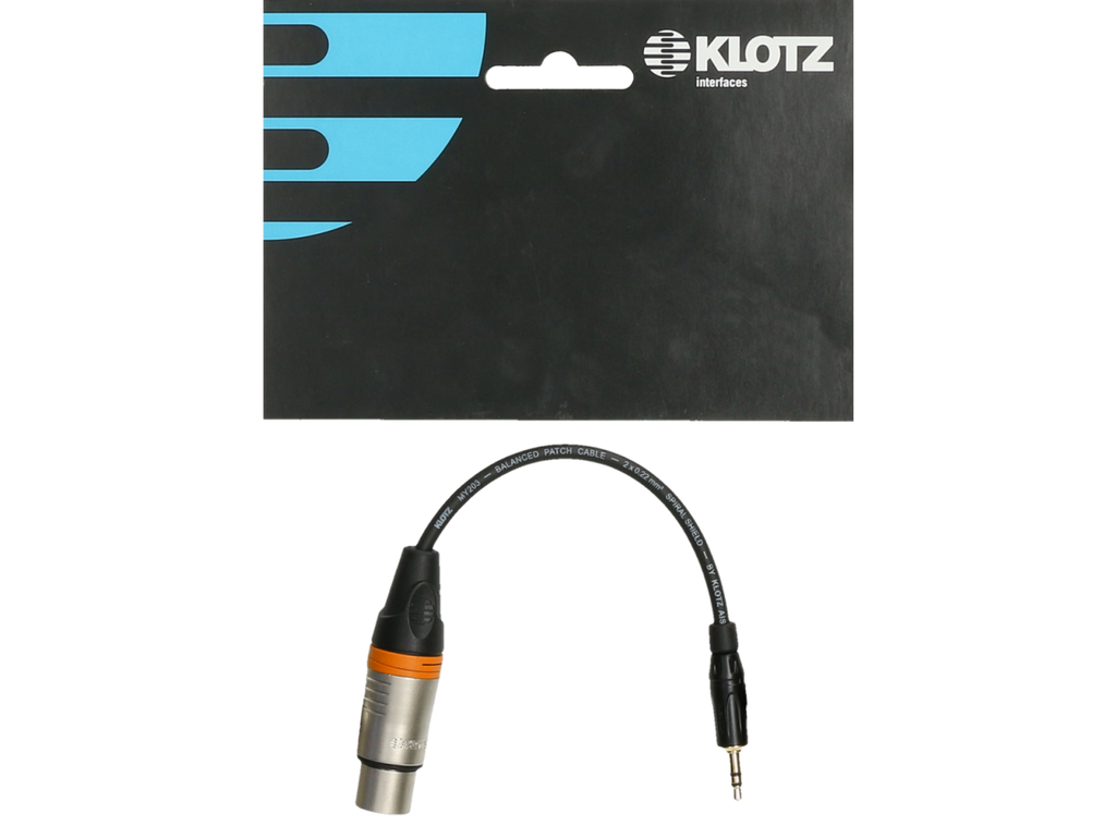 OVERGANG JACK 3.5mm MANN. --> XLR 3P VROUW. 20cm KLOTZ
