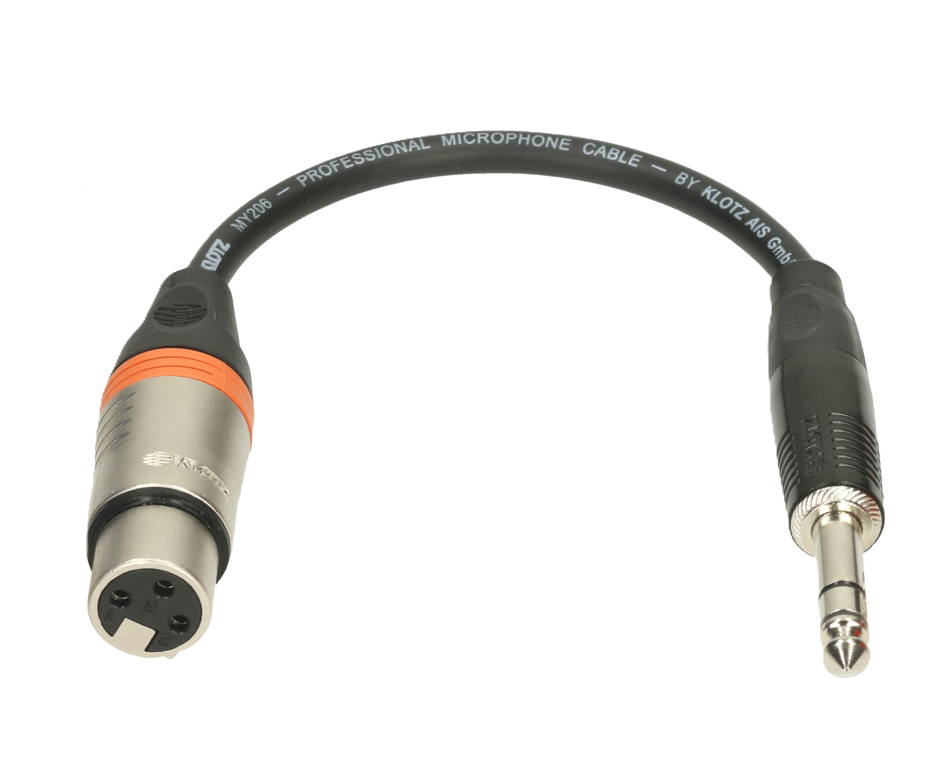 OVERGANG JACK STEREO 6.3mm MANN --> XLR 3P VROUW. 20cm KLOTZ
