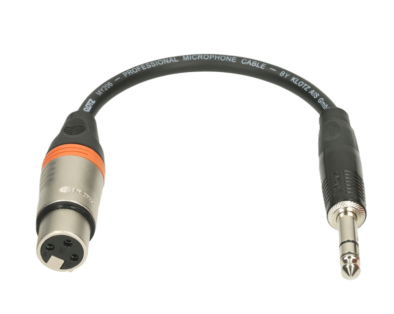 OVERGANG JACK STEREO 6.3mm MANN --> XLR 3P VROUW. 20cm KLOTZ