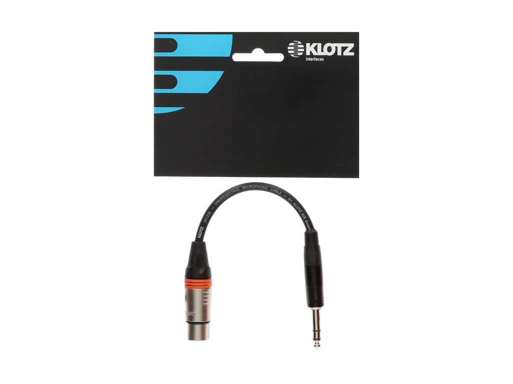 OVERGANG JACK STEREO 6.3mm MANN --> XLR 3P VROUW. 20cm KLOTZ