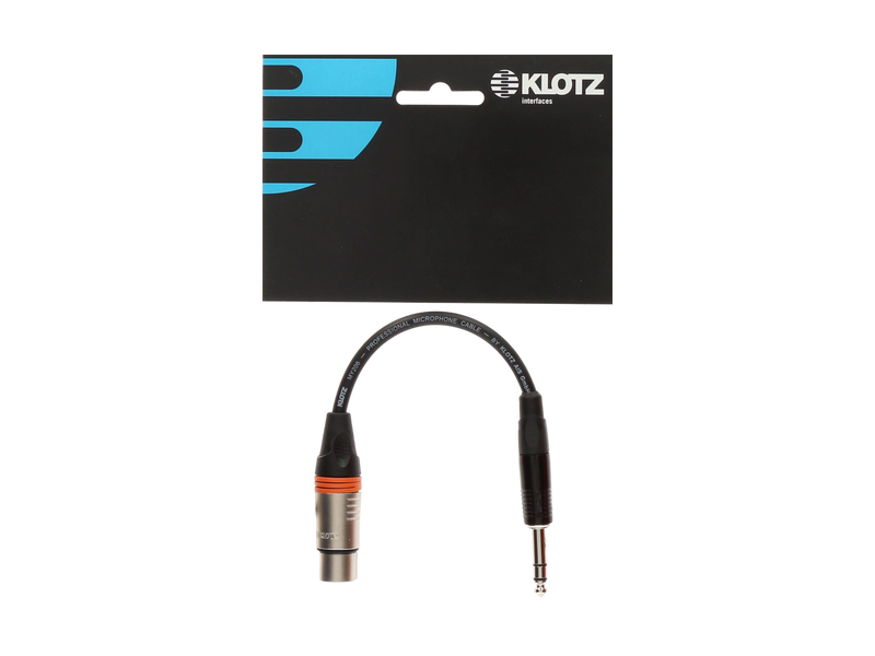 OVERGANG JACK STEREO 6.3mm MANN --> XLR 3P VROUW. 20cm KLOTZ