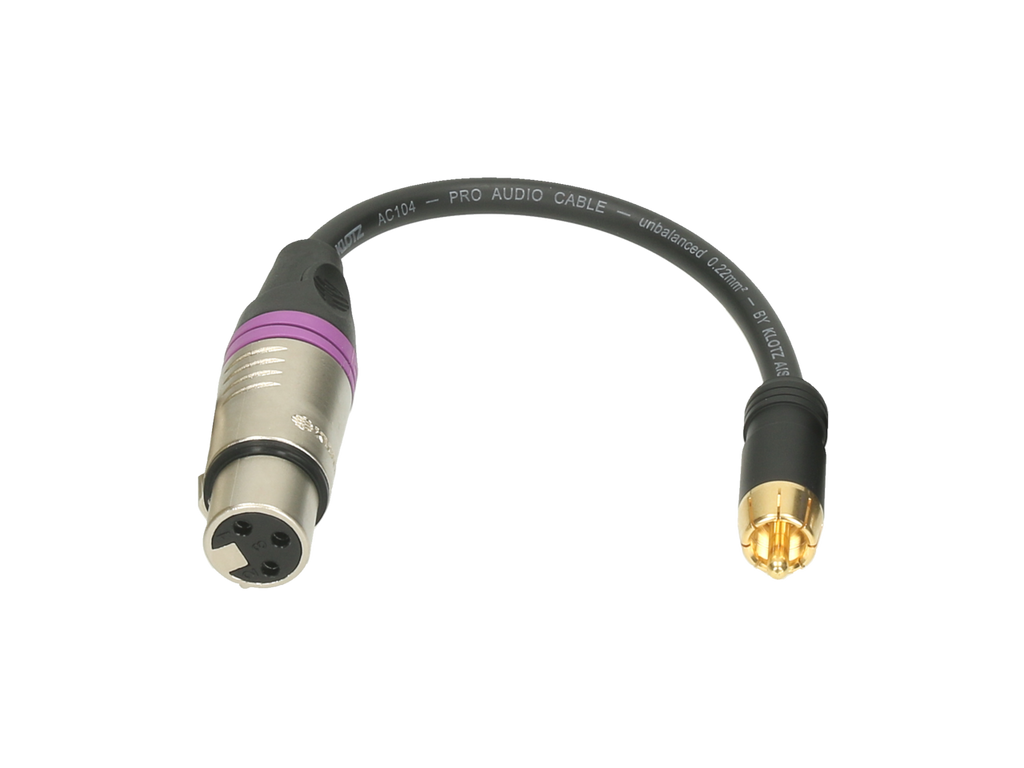 OVERGANG RCA MANN --> XLR 3P VROUW. 20cm KLOTZ