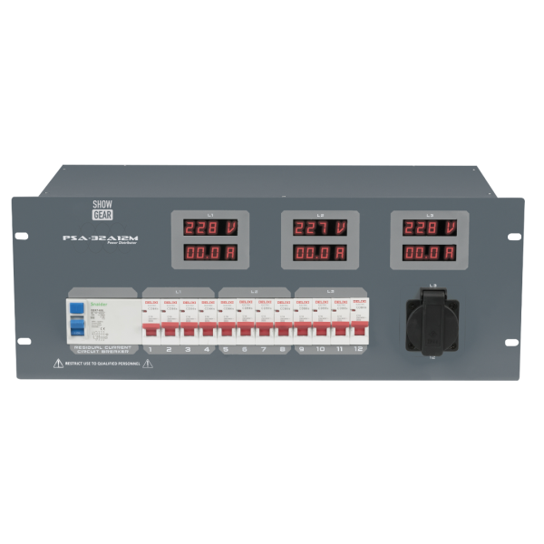 PSA-32A12M Showtec 12x MCB - Schuko-uit en Multipin-uit